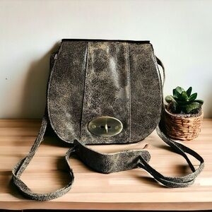 Bryna Nicole Saddle Bag Crossbody in Distressed Brown Leather with Brass Clasp